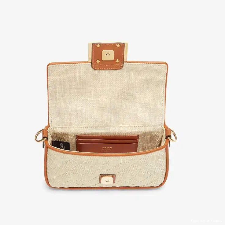 Affordable HOT Beige Straw Fendi Baguette Bag Mini FF In Motif 0419